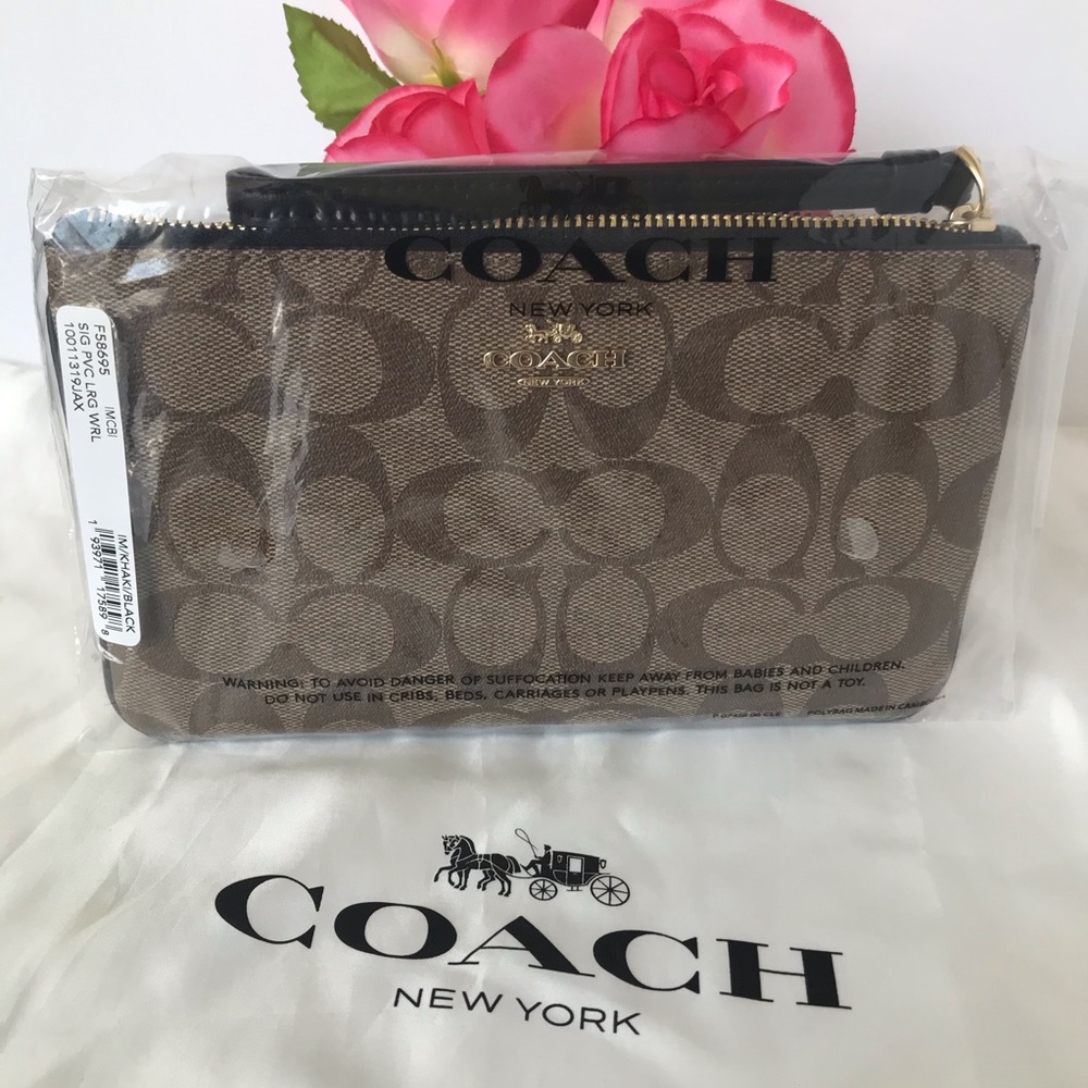 COACH LARGE WRISTLET IN SIGNATURE CANVAS KHAKI/BL - Picture 12 of 16